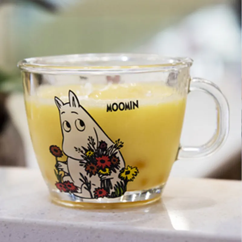 

230ml Creative Cute Moomin Wedding Glass Mugs With Lid Water Milk Tea Glass Cup Coffee Mug Moomin Cartoon Kids Students for Home