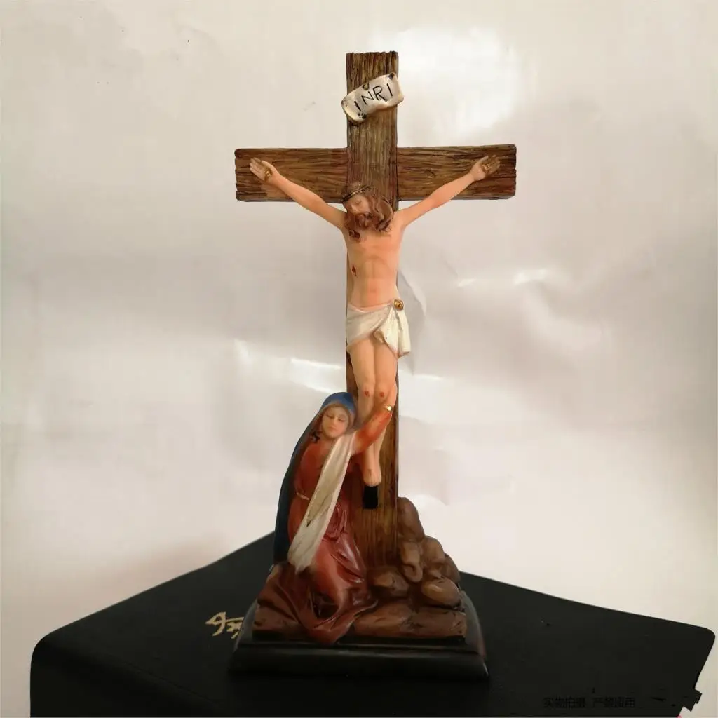 

MADONNA SACRED JESUS CHRIST CRUCIFIED STATUE RESIN CRAFTS ORNAMENTS HOLIDAY GIFT CHRISTMAS DECORATION CATHOLIC SACRED OBJECTS