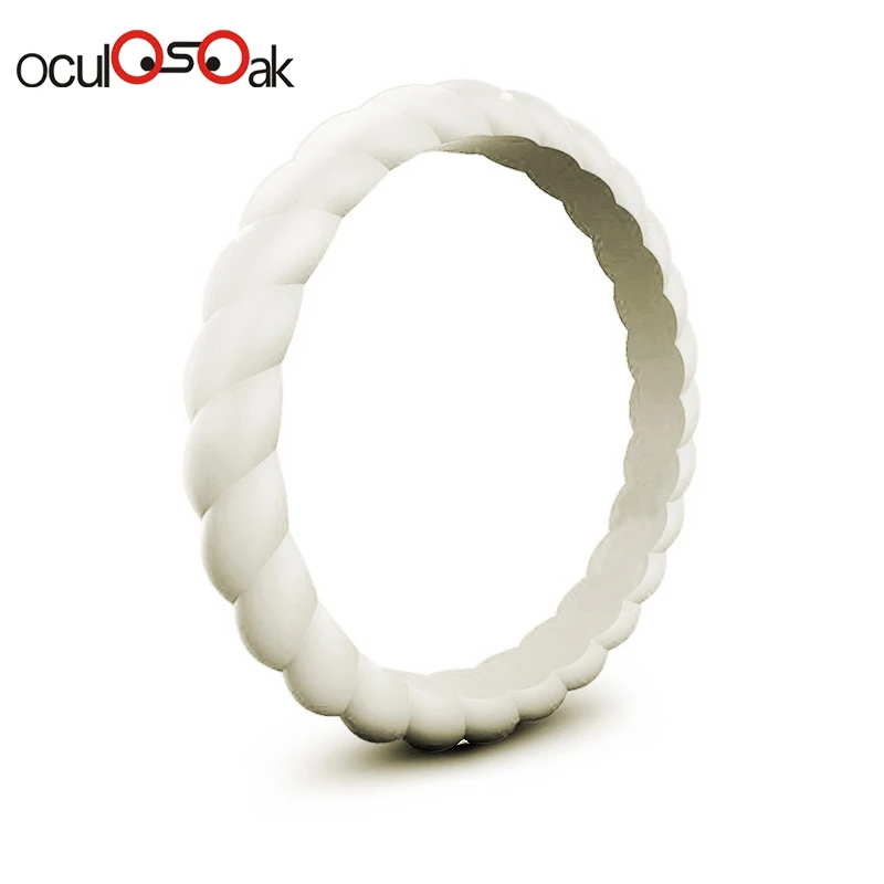 Hot Fashion 3mm Thin Braided Silicone Ring For Women Wedding Rings Sports Hypoallergenic Crossfit Flexible Rubber Finger Ring - Цвет основного камня: light grey