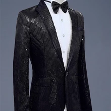 Украшенный Мужской Блейзер черный блестящий расшитая блестками куртка мужской блейзер для ночного клуба хост Свадебный костюм куртка сценические певцы пальто