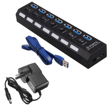 

1PC 7 Ports USB Hub Practical High-speed Ports Splitter Hub with Individual Switches LEDs
