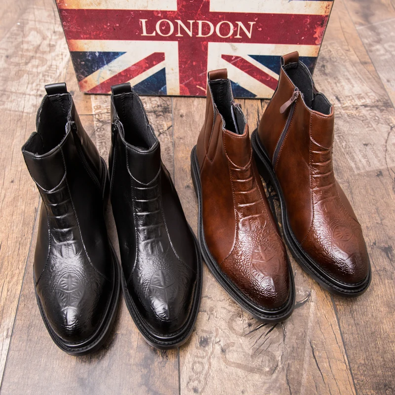 Мужские модельные кожаные ботинки на молнии; коллекция года; осенние мужские мотоциклетные ботинки в британском стиле в стиле ретро; повседневные мужские ботинки; деловая обувь
