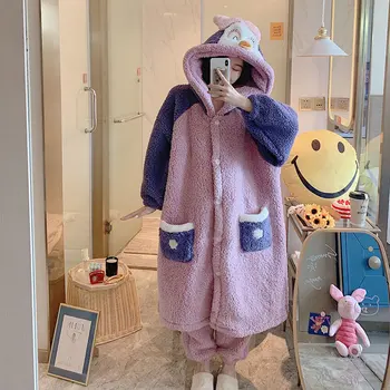 

Hooded Winter Female Thickened Nightwear 2PCS Female Pajama Set Soft Sleepwear Comfortable Daily Casual Home Femme Pyjama