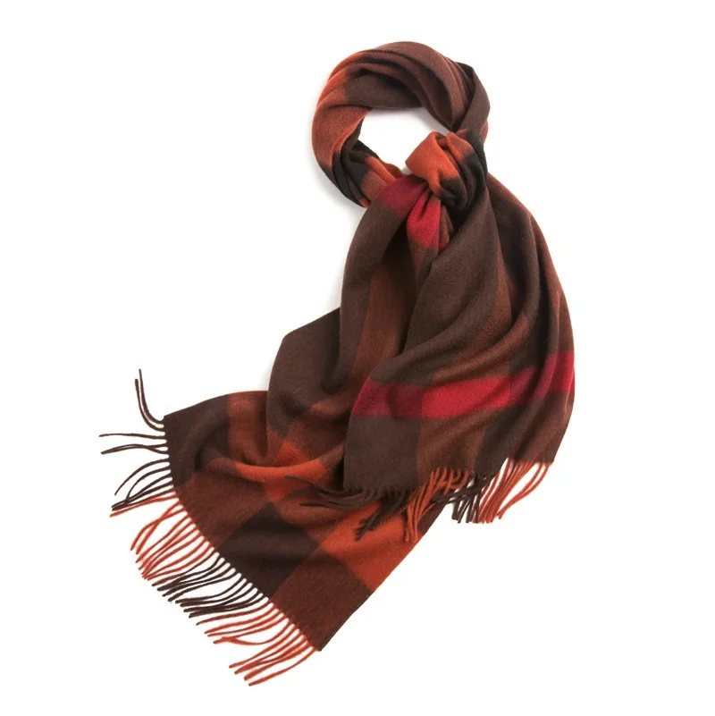 Клетчатый шарф из овечьей шерсти обертывания для мужчин и женщин зимние теплые шарфы шаль 220x40 см