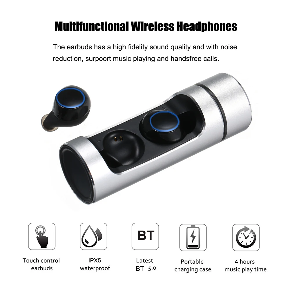 Беспроводные Bluetooth 5,0 наушники мини невидимая гарнитура HiFi стерео шумоподавляющий наушник с микрофоном зарядная коробка для смартфона
