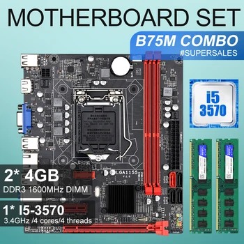 

B75 LGA 1155 Motherboard set with Intel Core i5-3570 CPU 2pcs x 4GB 1600MHz DDR3 Desktop Memory SATA III USB 3.0 VGA HDMI