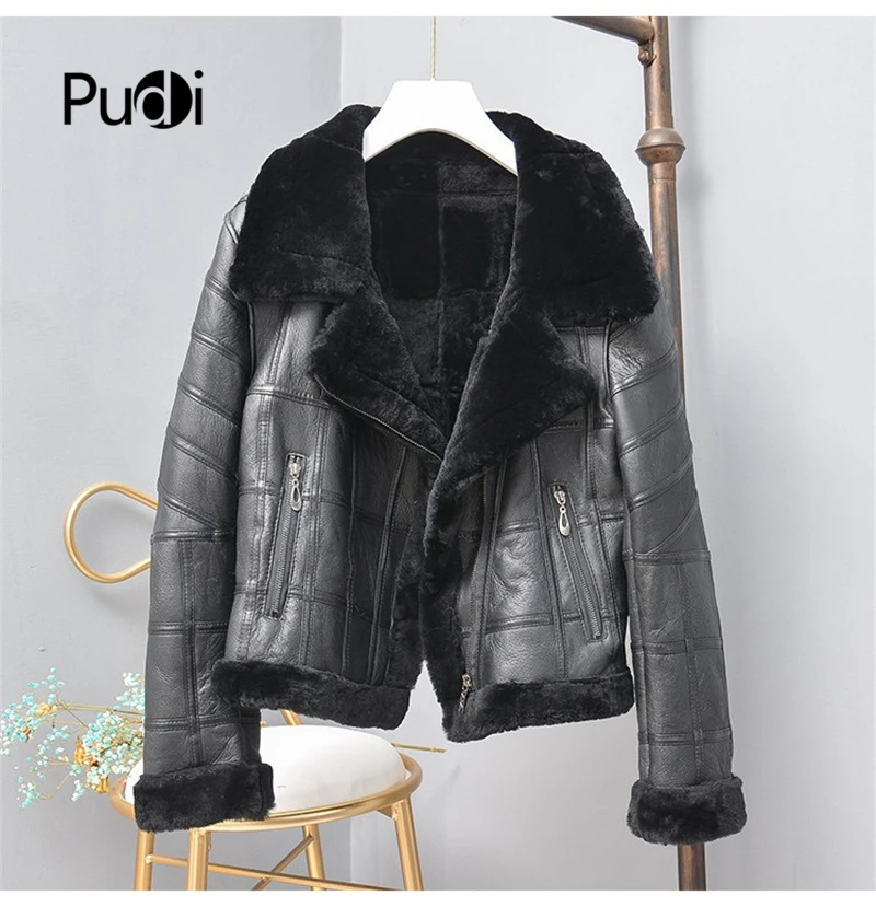 Pudi TX307704 женские зимние базовая мотоцикл натуральном овечьем меху куртка, пальто, женская Свободная натуральная меховая шуба, верхняя одежда