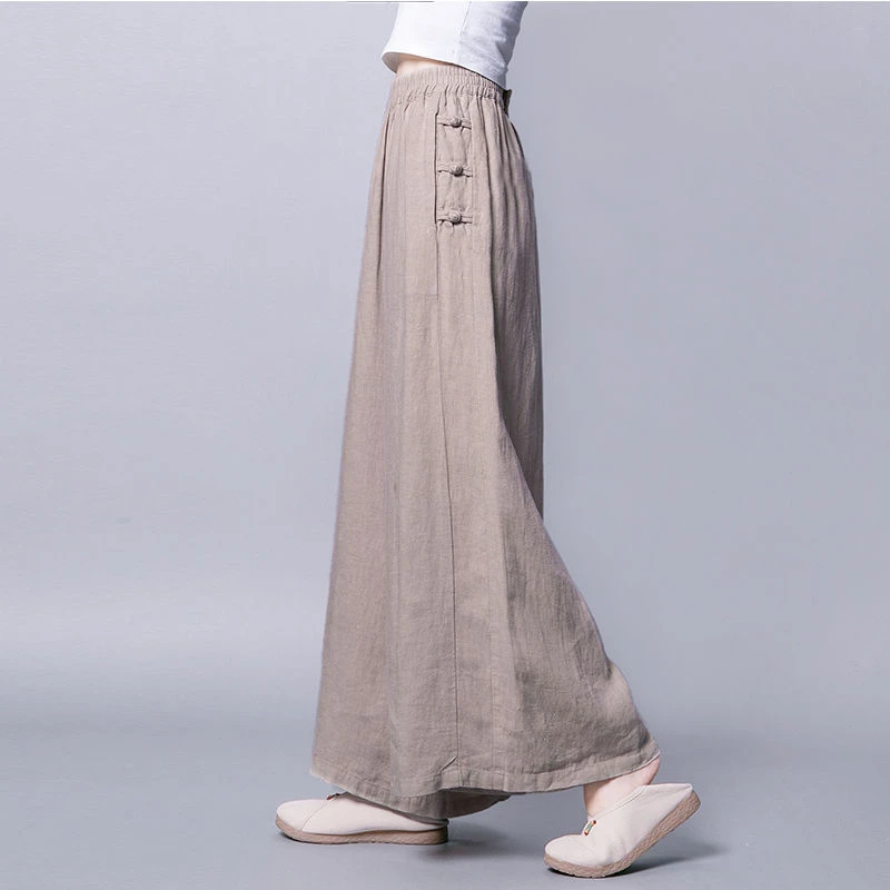 Women's Cotton And Linen Thin Wide Leg Pants Women Drape High Waist Breathable Loose Cropped Trousers Korean Vintage Harajuku nike pants