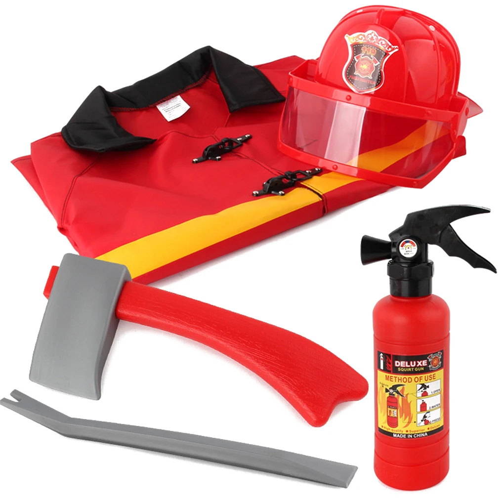 Children Firefighter Toys Set Simulation Fire Props Hat Clothes Accessories Cosplay Stage Performance Costume Supplies - Цена: 219,38 - 2 715,62 руб.