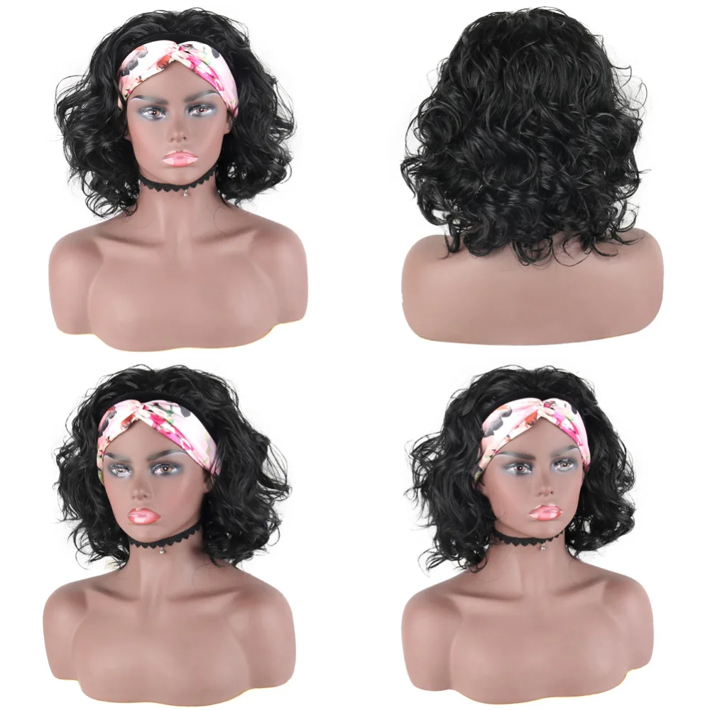 freBody Wave Short Curly Ponytail for&nbsp;Black&nbsp;Women Loose Wave Headband Wigs Headwrap Synthetic Natural Wave Turban Ponytail Hair Extension
