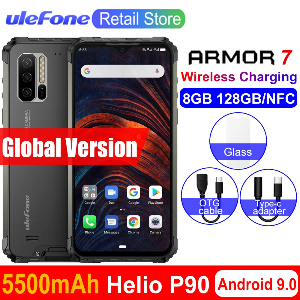 Ulefone Armor 7 Android 9,0 IP68 смартфон NFC Helio P90 Octa Core 6,3 ''8 GB+ 128GB 48MP 5500mAh 4G глобальная версия прочный телефон