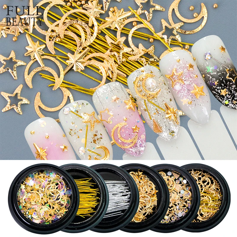 

1 Box Metal Accessories Copper Wire Gold And Silver Trends Star Moon Accessories DIY 3D Nail Art Glitter Manicure Decoration