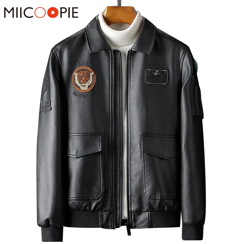 Новинка, Мужская байкерская куртка с вышивкой тигра, кожаные топы, Осень-зима, утолщенное пальто из искусственного меха, Мужская Уличная мотоциклетная куртка на молнии