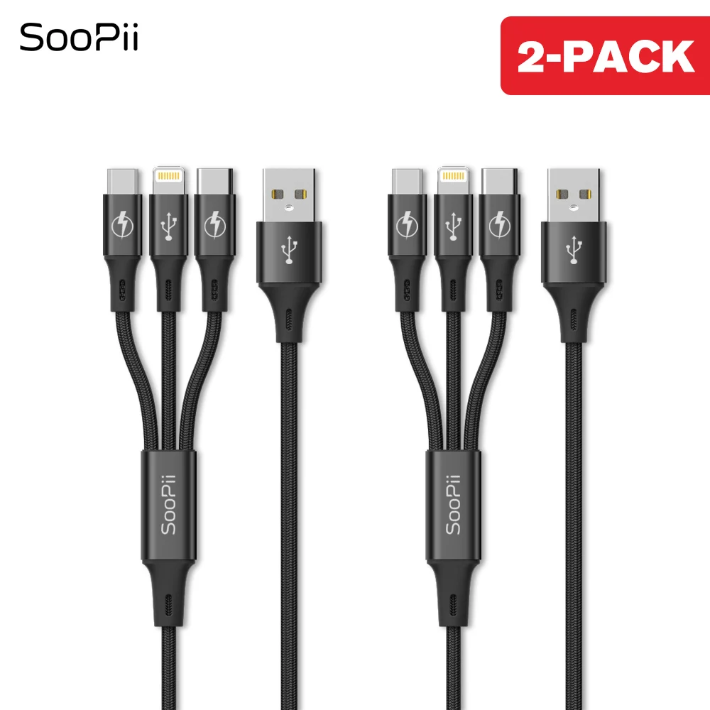 S07 Black 2-pack SooPii 0,3 м/1,2 м 3 в 1 USB кабель для Iphone Micro USB кабель для устройств Android type-c 3A кабель для быстрой зарядки для samsung S9 - Тип штекера: S07 Black 2-pack