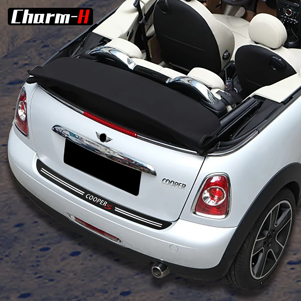 5D carbon fibre Vinyl Car rear bumper Trunk Protector guard Trim Decal stickers for MINI Cooper S JCW R56 Cabrio R57