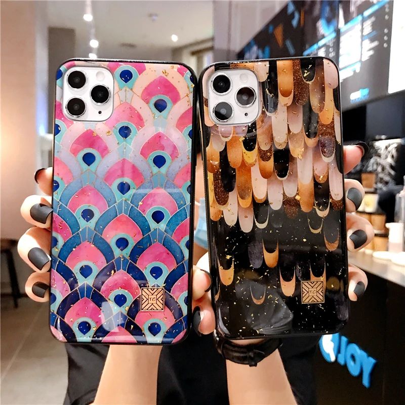 Модный Цветной силиконовый чехол из золотой фольги для iPhone 11 12 Mini Pro Xs Max SE XR X 6 6s 7 8