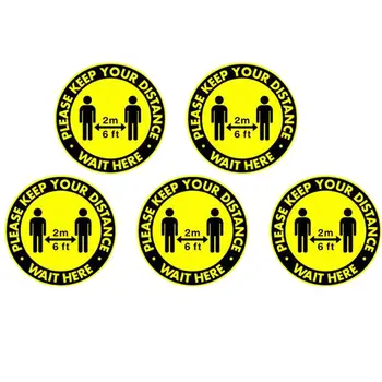 

5pcs Yellow Social Distancing Pattern Sticker Self Adhesive Non-Slip Round Floor Sticker Decal Public Place Decor For Outdoor