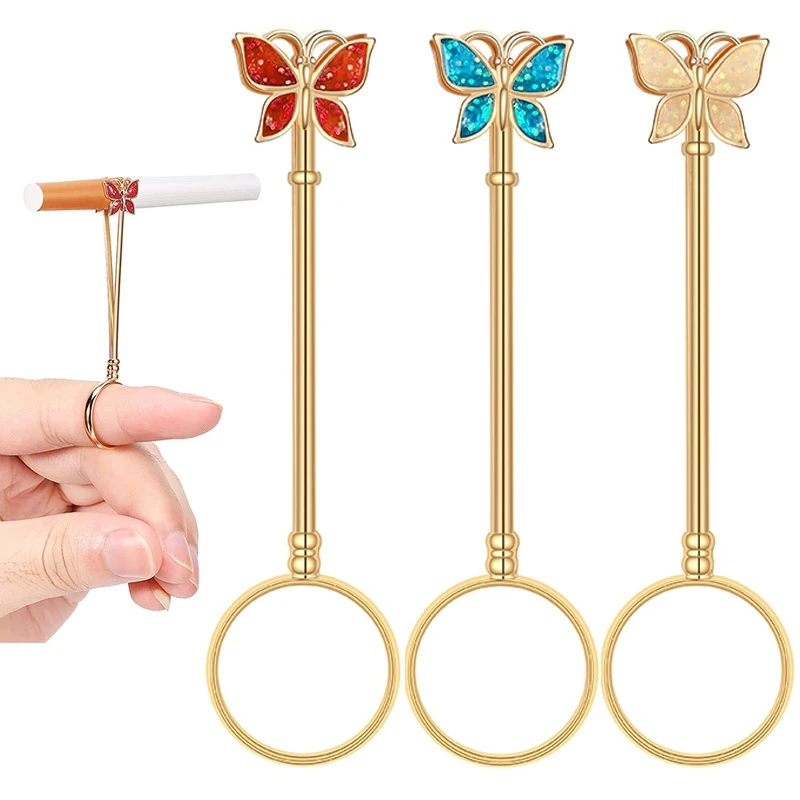 Creative Painting Oil Butterfly Smoking Ring Cigarette Holder for Male and Female