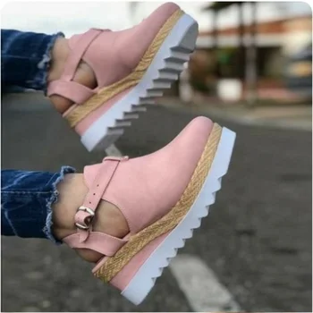 

2020 Platform Sandals Wedge Buckle Soft Women's Casual Shoes Mid Heel Slip On Breathable Ladies Sneakers Female Vulcanized Shoes