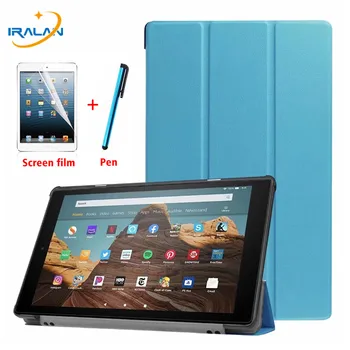 

Smart Case For Amazon New Fire HD 10 2019 9th generation PU Leather Tablet Cover For Kindle Fire HD 10 case 10 inch+Film+Stylus