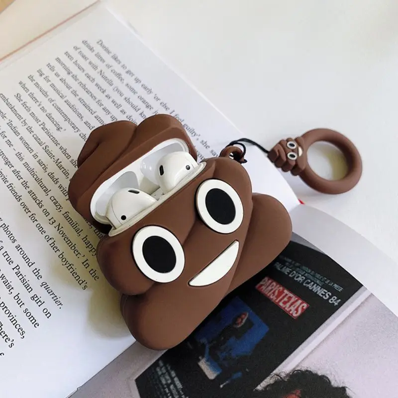 Забавный Poop из мягкого силикона с узором защитный чехол ударопрочный чехол с ремешком для Airpods 1/2 зарядная коробка аксессуары