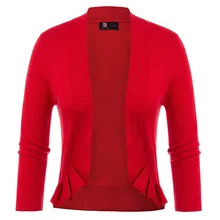 Mujeres plisado Bolero de punto Bolero elegante delgado de punto 3/4 manga abierta frente color sólido retro crop longitud de la boda partido abrigo