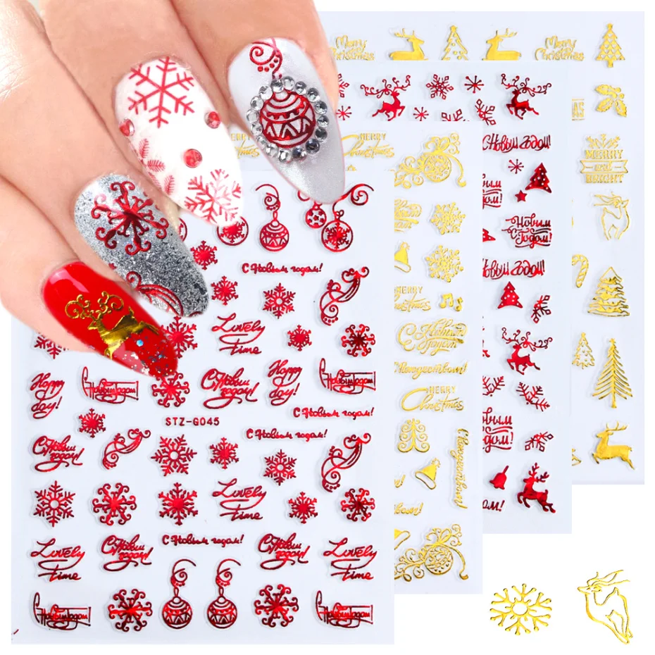Miji Mila рождественские наклейки для ногтей переводные наклейки на ногти маникюрные украшения 3D художественные наклейки для ногтей Фольга для дизайна ногтей