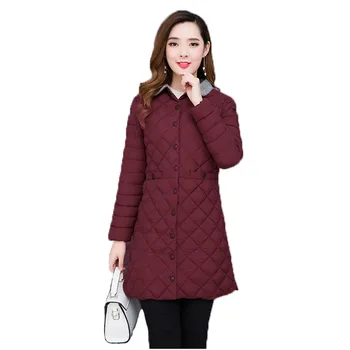 

Autumn Winter women parka coat 5XL plus size slim tops 2019 new korean black army green lapel fashion long warmth clothing LR576