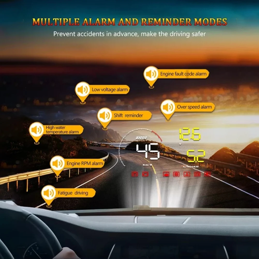 Цифровой спидометр усталость будильник лобовое стекло часы Датчик Head Up дисплей автомобиля OBD2 напряжение расход топлива точный одометр
