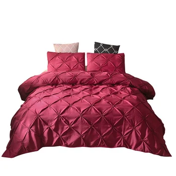

3PCS European Style Satin Silk Bedding Set Luxury Pinch Pleat Duvet Cover with Pillowcases Twin Full Queen King Size Bed Linen
