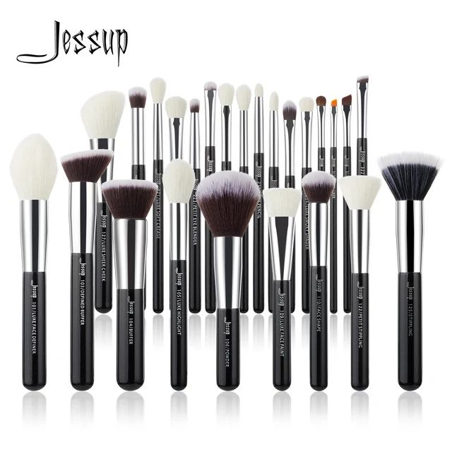 Jessup Makeup brushes set Black Silver Professional with Natural Hair Foundation Powder Eyeshadow Make up Brush