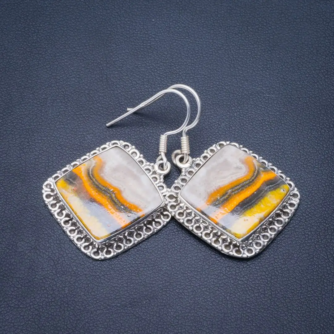 

Natural Bumble Bee Jasper Handmade Unique 925 Sterling Silver Earrings 1.5" B2252
