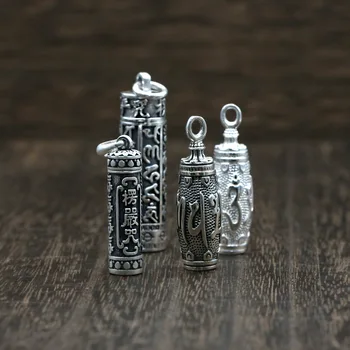 

925 Sterling Silver Six Works Buddhism Jewelry Surangama Mantra Proverbs GaWu Box Pendant Necklace Men Women Locket Storage Case