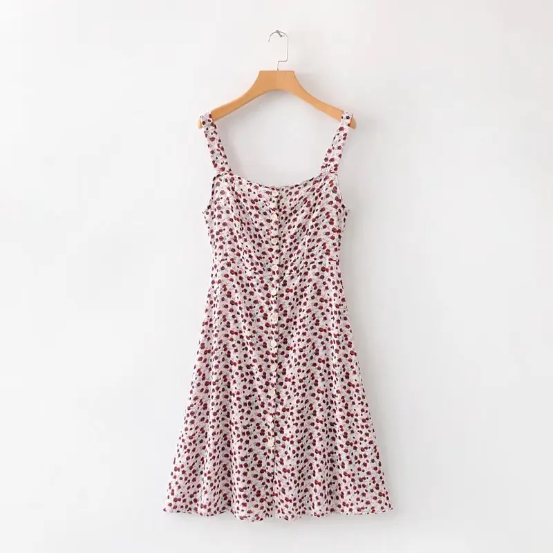 

2018 Western Style Spring And Summer WOMEN'S Dress New Style Chiffon Floral-Print Suspender Strap Dress