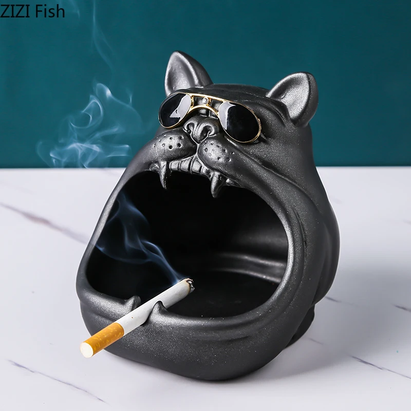 Modern Bulldog Ceramic Ashtray Cute Animal Large Capacity Ash Storage Household Ashproof Car