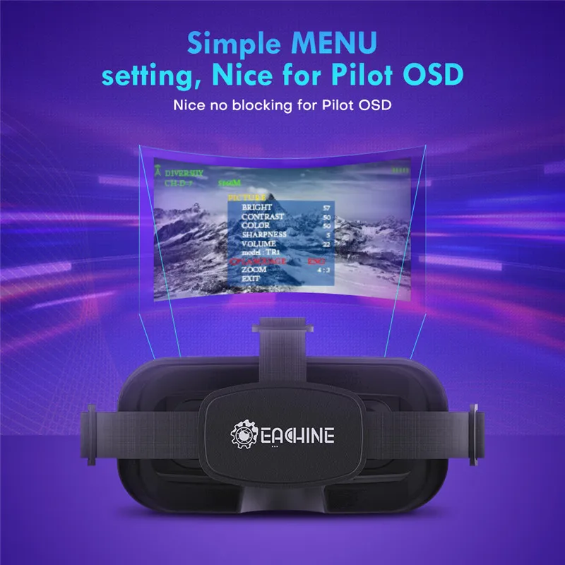 Utilisateur portant les lunettes Eachine EV800DM en action. Achetez Eachine EV800DM FPV Goggles pour le pilotage de drone.