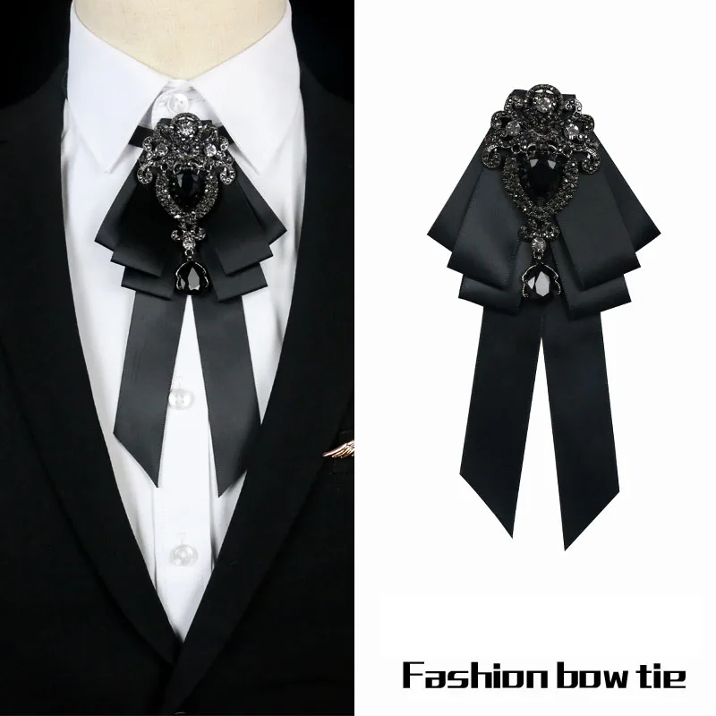 Ретро тканевый галстук-бабочка со стразами в британском стиле, роскошные галстуки, свадебные аксессуары для мужчин и женщин - Цвет: Black 2