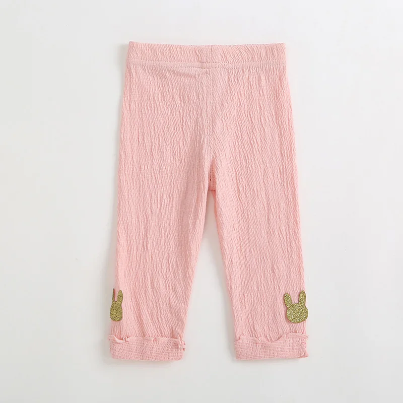 PatPat Cute Solid Rabbit Decor Cropped Pants for Baby and Toddler Girl Elastic Waist Spring Cotton Solid Color Leisure