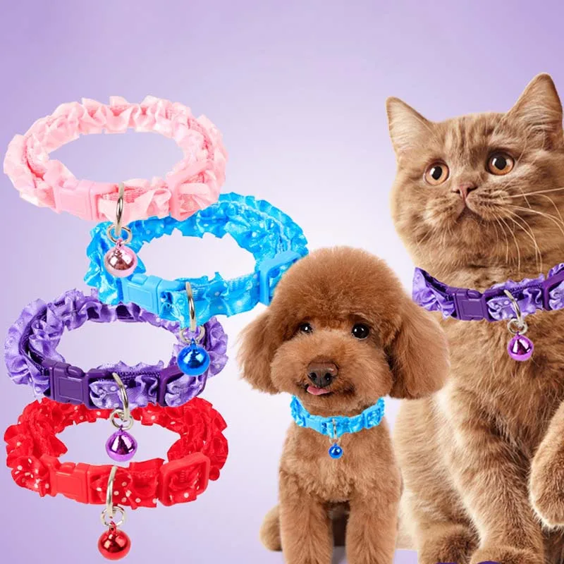 2022 Lovely Lace Collars Leash With Bells Cute Adjustable Wave Dot