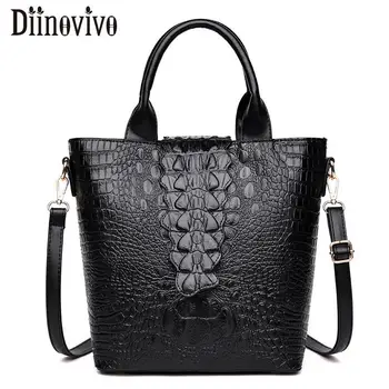 

DIINOVIVO Luxury Brand Bag Women Leather Handbags Alligator Tote Bag Female Shoulder Crossbody Zipper Bag Women Bags WHDV1228