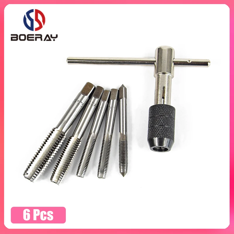 High Quality 6Pcs/9Pcs T-handle Reversible Single Tap Wrench Set Tapping Threading Tool M3-M8 Screwdriver Tap Holder Hand Tool