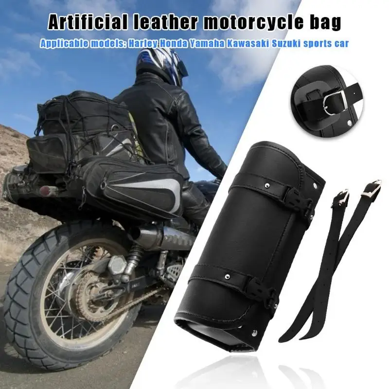 NAYUKY Motorrad-Gabel Tasche Lenker Leder-Werkzeugtasche Motorrad Ledertasche Rollentubuslänge Taschen für Yamaha Honda Kawasaki 