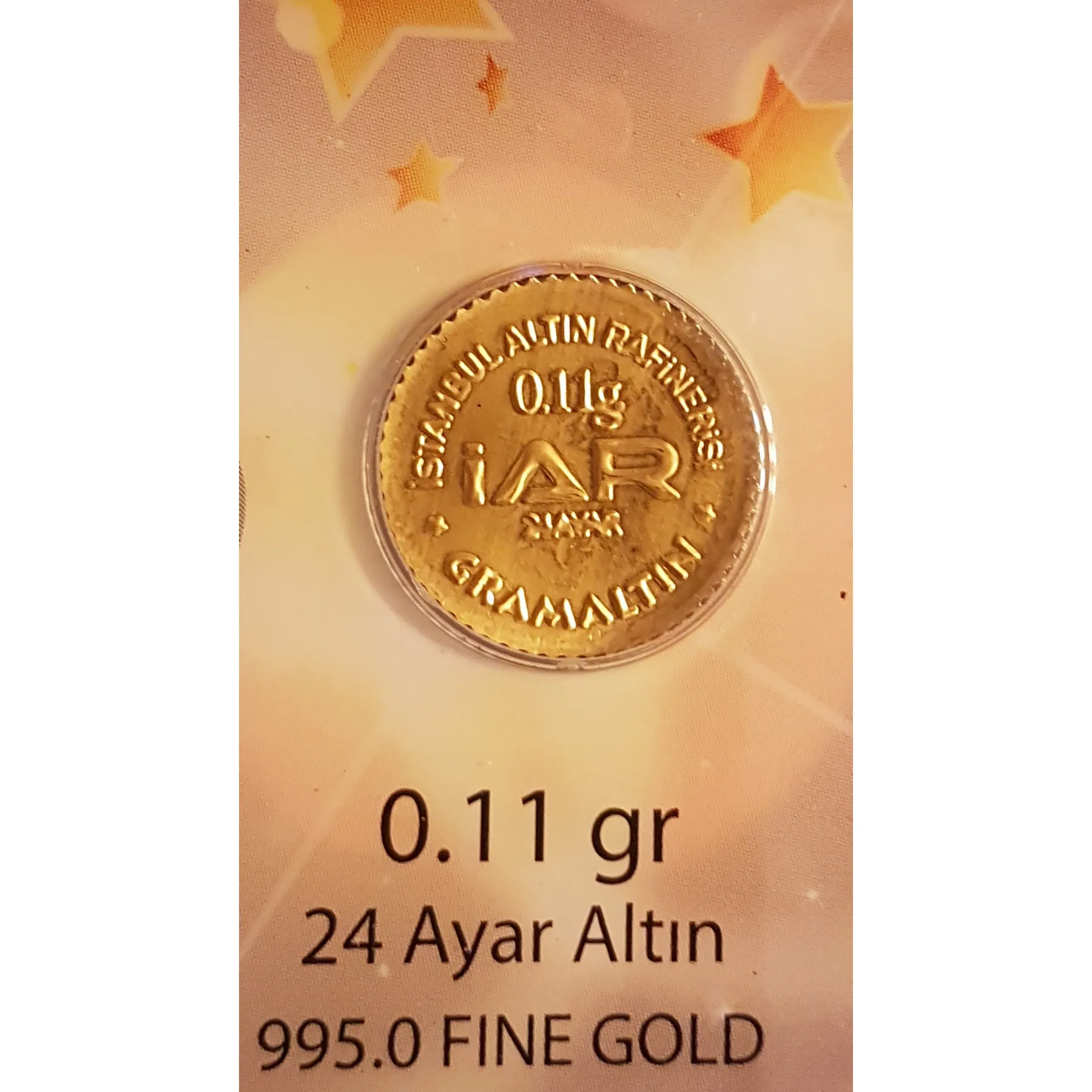 Сертификат IAR/IGR Gold Refinery 0 11 г золото 24 К. карат слиток золота. Для сбережений