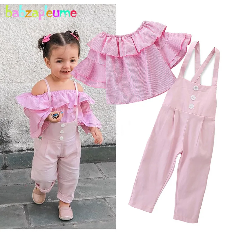 

2Piece 2019 Summer Style Little Girls Fashion Kids Outfit Pink Cute T-shirt+Pants Baby Clothing Sets Toddler Clothes BC1803-1
