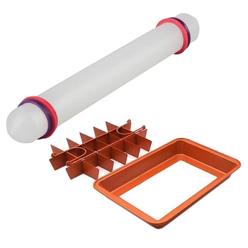 

Practical Brownie Non-Stick Baking Pan with Built-In Slicer / Cutter (Large) & 23 cm /9 inch Non-Stick Sugarcraft Fondant Rollin