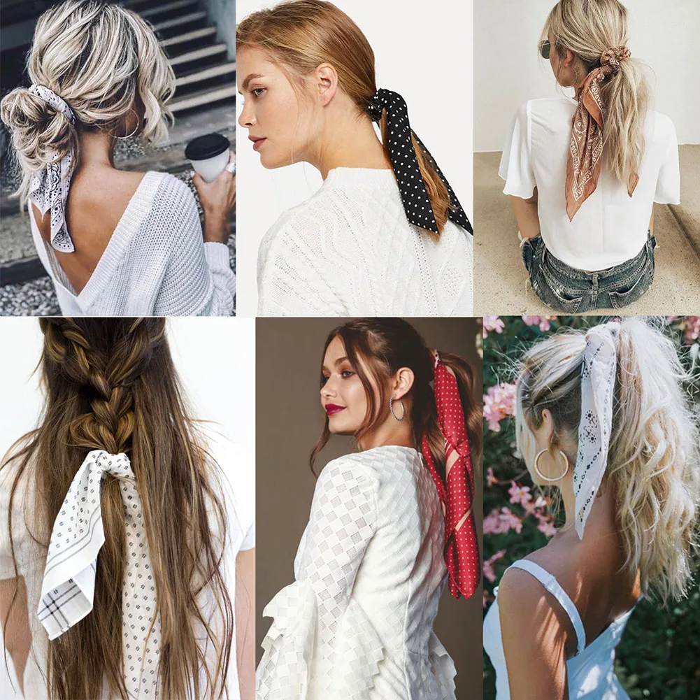 

2019 Boho Chain Floral Print Ponytail Scarf Bow Elastic Hair Rope Ties Scrunchies Hot Sale Women Girls Elegant Ribbon Hair Bands