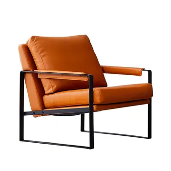 

Nordic single sofa chair modern minimalist light luxury wrought iron designer lazy leather chair living room chair