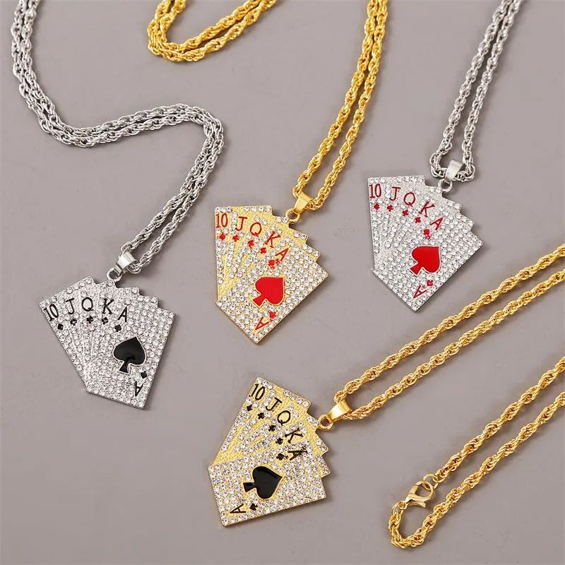 Hip Hop Jewelry Women Men Statement Enamel Playing Cards Pendants Necklaces Hip Hop Jewelry Fashion Gold Silver Color Necklace 1