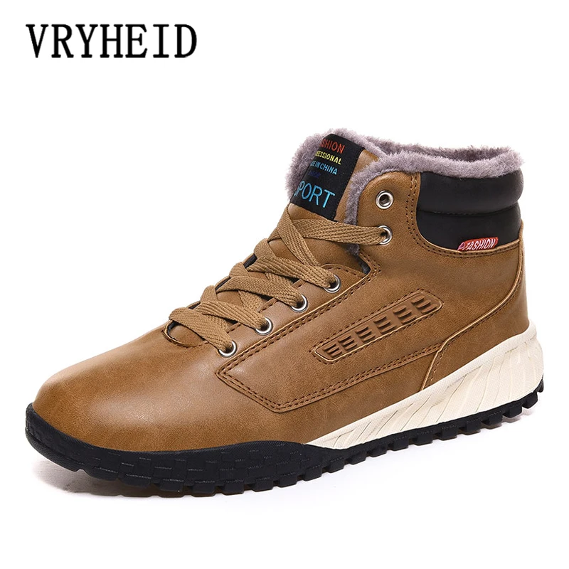 

VRYHEID Winter Warm Men Boots Leather Fur Plus Men Snow Boots Handmade Waterproof Working Ankle Boots High Top Casual Men Shoes