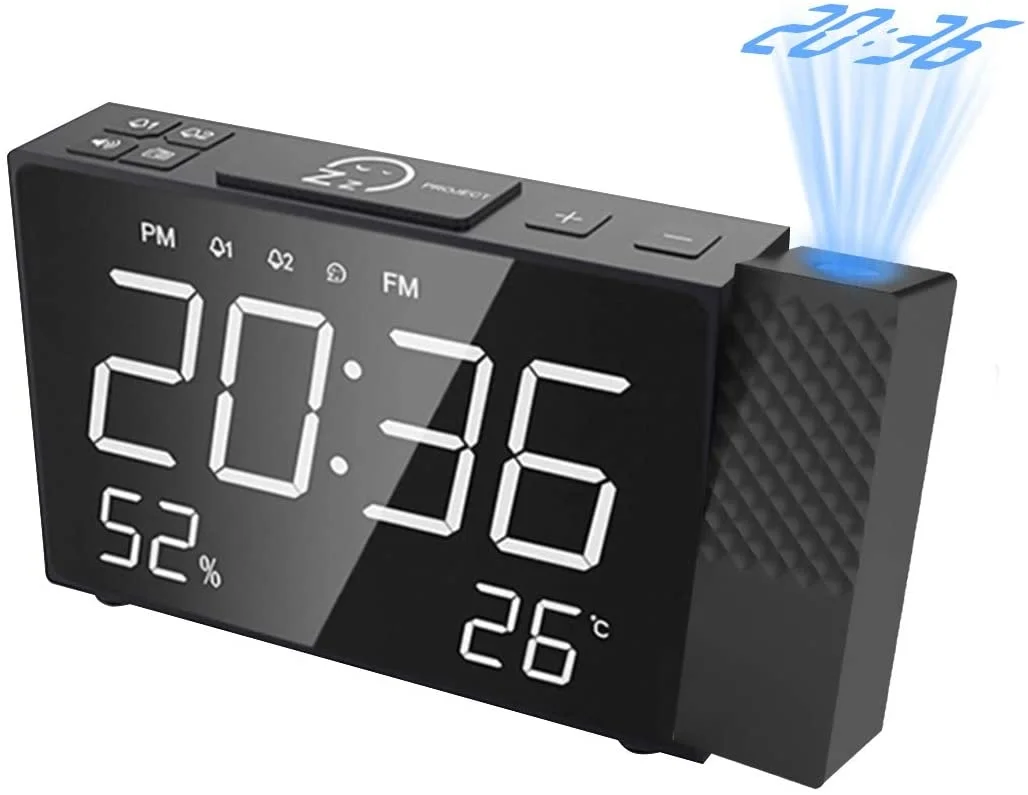Digital Projection FM Radio Alarm Clock Dual Alarm with USB Charging Port 